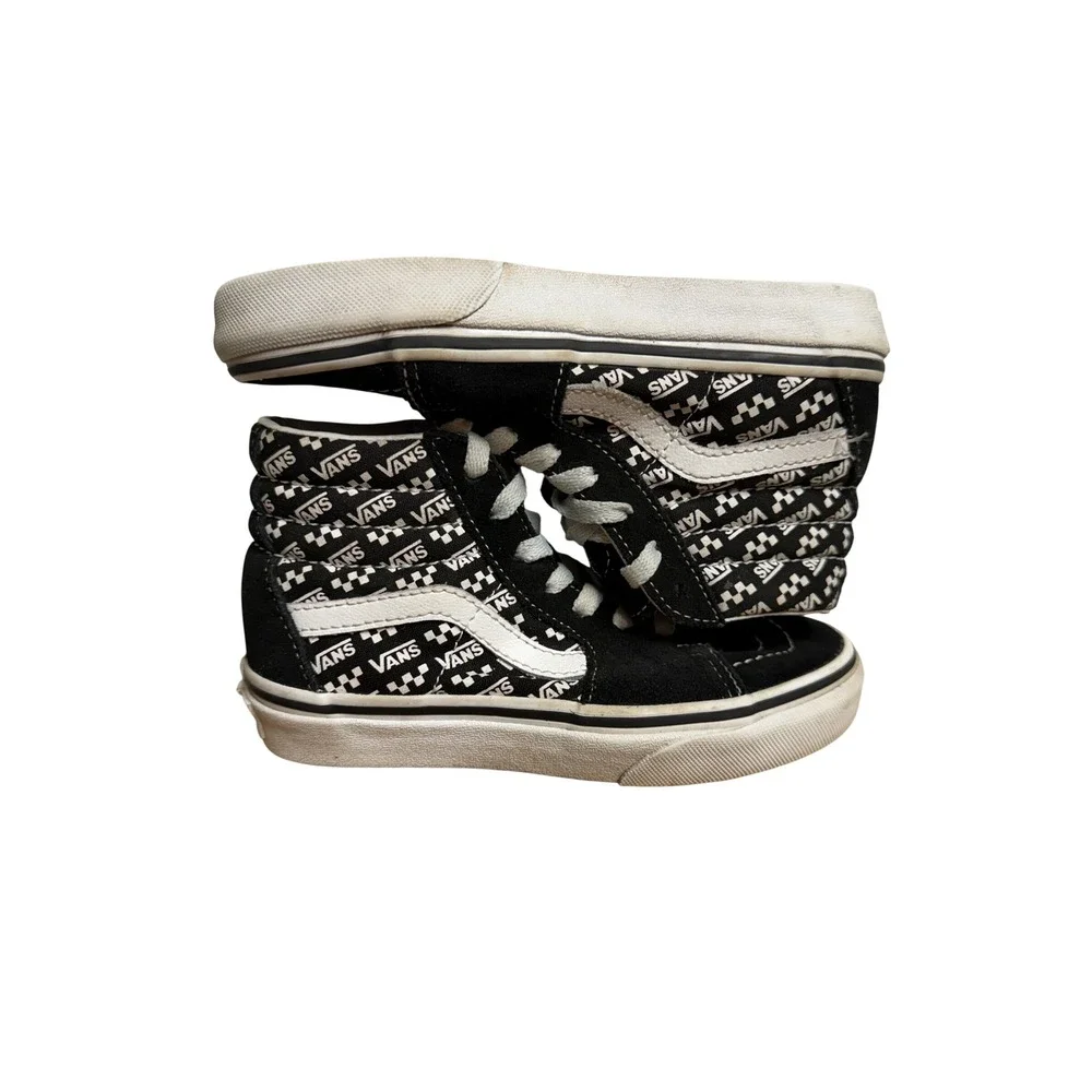Vans Sk8-Hi Kids Black White‎ Logo Checkerboard High Top Sneakers Size 12.5